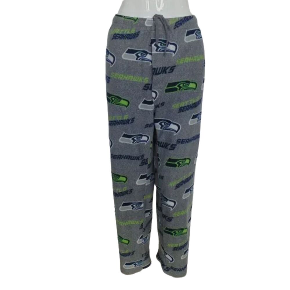SEATTLE SEAHAWKS Loungepants, XL, Grey fleece, Logo all over, Elastic waist